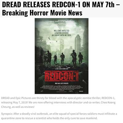 DREAD RELEASES REDCON-1 ON MAY 7th – Breaking Horror Movie News